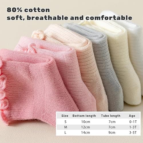 ANYANIME 6 Pairs Toddler Ruffle Socks for Girls - Baby Grip Socks with Non-Slip, Cute Grippy Frilly Design thumbnail 5