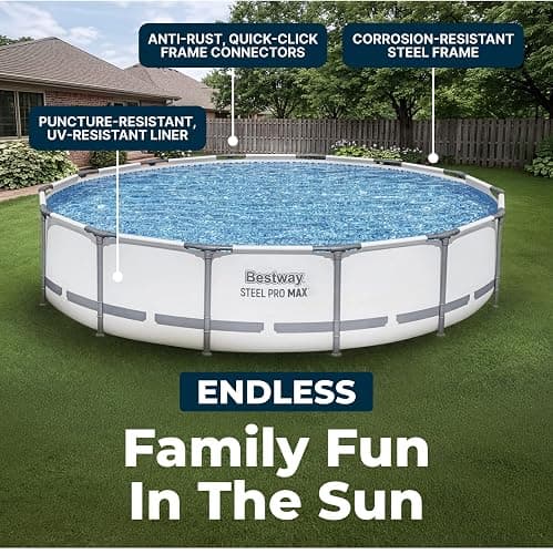 Bestway Steel Pro MAX 14' x 33" Round Above Ground Pool Set with Pump | Metal Frame Pool, Corrosion-Resistant Steel, Puncture-Resistant Liner, Filter Pump, No-Tool Setup, Quick-Click Connectors thumbnail 8