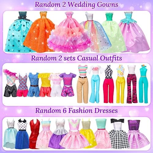 Style Shine 70 Pcs Doll Closet with Clothes & Accessories Including 2 Wedding Gowns 6 Fashion Dresses 2 Casual Outfits 2 Swimsuit 10 Shoes 20 Hangers 27 Accessories,Dress up Toys for Girls Kids Gifts thumbnail 4