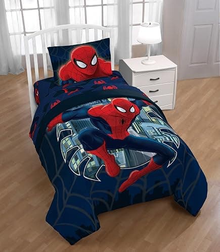 Jay Franco Kids Sheet Set with Fitted, Flat Sheets & Pillow Cover - Ultra-Soft Bedding with Pillowcase for Room Decor, Blue - Spiderman, 3 Piece Twin thumbnail 2