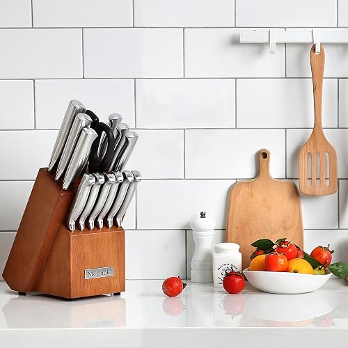 McCook® Knife Sets, German Stainless Steel Kitchen Knife Block Sets with Built-in Sharpener - SilverWalnut - 15 thumbnail 4