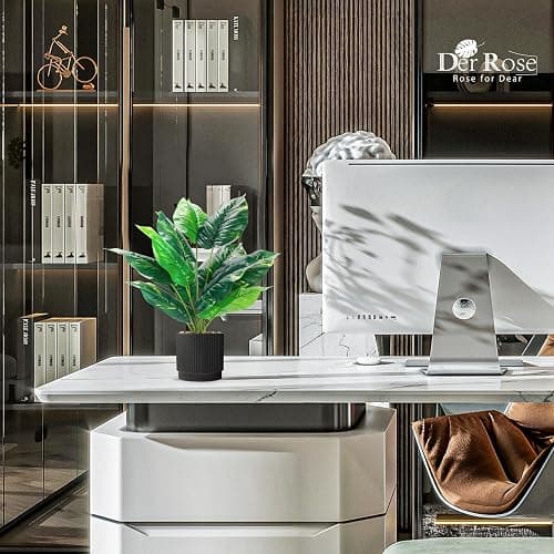 Der Rose 2 Pack 16" Fake Plants Black Pot for Office Bathroom Decor | Tropical artificial plants，bendable leaves，easy to place on desk shelf bathroom，maintenance-free thumbnail 8