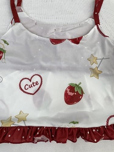 Jilneed Women's Cute Pajama Set Teens Lolita Kawaii Strawberry Print Cami Crop Top and Pj Shorts 2 Piece Sleepwear Pjs thumbnail 4