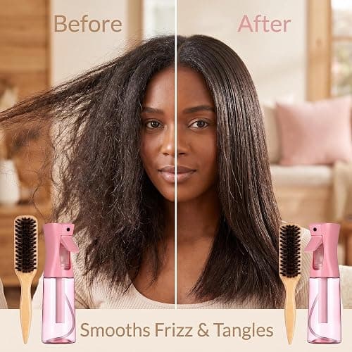 Slick Back Hair Brush,Natural Soft Boar Bristle Hair Brush and Spray Bottles,Made of Soft And Smooth Boar Bristles - Wide Teeth Shape And Define Curls - Styles Women Curly Hair (PINK) thumbnail 5