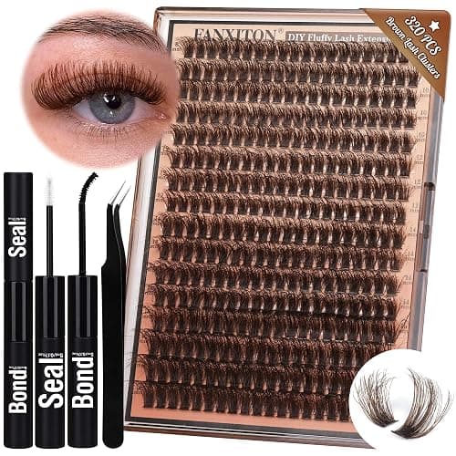 Brown Lash Clusters 320 Pcs Lash Extension Kit DIY Eyelash Extensions Kit Natural Look Cluster Lashes D 8-16 MM Mixed Lash Bond and Seal Lash Tweezers for Lash Clusters Kit DIY at Home - Image 1