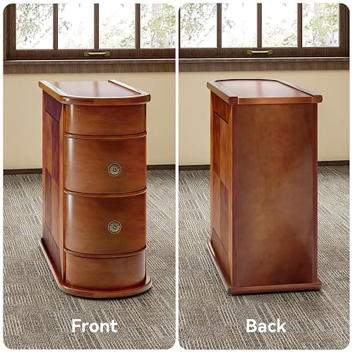 LITTLE TREE Wood End Table with 2 Drawers Sofa Side Table, No Assembly Required Vintage Slim Nightstand Bedside Table for Bedroom thumbnail 4