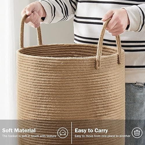 Jute Rope Laundry Hamper Basket by YOUDENOVA, 58L Tall Laundry Basket, Baby Nursery Hamper for Blanket Storage for Bedroom-Large-Jute - Tall (58L ) - Jute Brown thumbnail 4