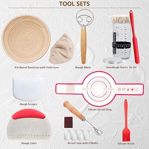 Complete Sourdough Starter Kit, Banneton Bread Proofing Basket with Glass Sourdough Starter Jar, Sourdough Bread Baking Supplies, 9'' Round Bread Proofing Basket, for Bread Making Baking Fermentation thumbnail 2