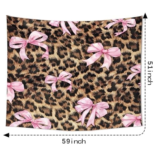 Imirell Pink Bow Leopard Print Tapestry 59Wx51H Inches Girly Modern Panthera Cat Pretty Bownot Sweet Retro Fashion for Lady Woman Art Hanging Bedroom Living Room Dorm Wall Blankets Home Decor Fabric thumbnail 5