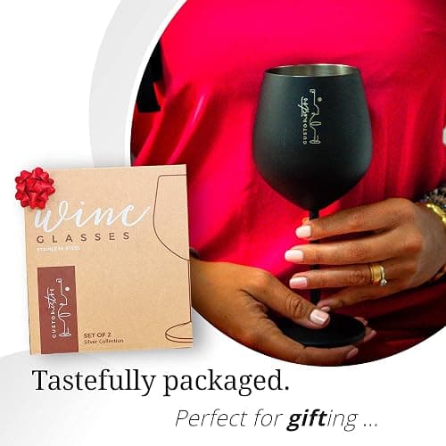 Gusto Nostro Stainless Steel Wine Glass - 18 oz - Unbreakable Black Wine Glasses for Travel, Camping and Pool - Fancy, Unique and Cool Portable Metal Wine Glass for Outdoor Events, Picnics (Set of 2) thumbnail 7