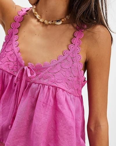 Gacaky Womens Summer Boho Lace Tank Top Casual Beach Vacation Y2k Tops Fashion Crop Tops Clothes 2026 thumbnail 4