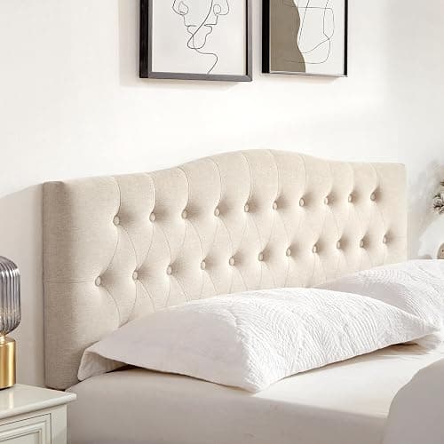 Huatean Home Tufted Upholstered Headboard Queen Size, Sturdy and Durable Solid Wood Bed headboard, Fabric Headboard Adjustable Height from 37” to 51”, Modern Button Diamond Design Head Board, Beige thumbnail 6