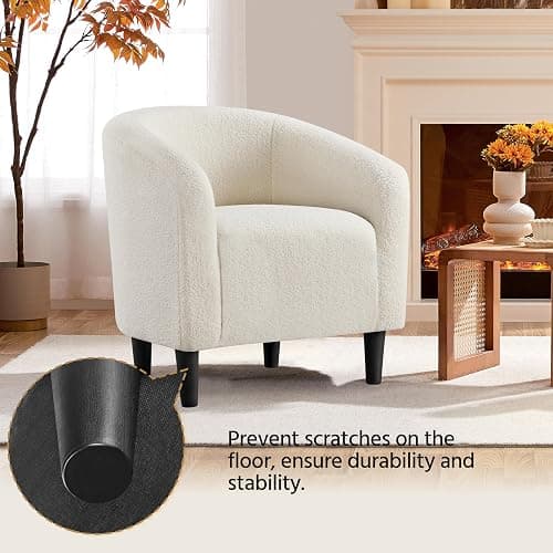 Yaheetech Accent Barrel Chair, Boucle Fabric Club Chair, Furry Sherpa Elegant Armchair with Cozy Soft Padded, Suitable for Living Room Bedroom Reception Room Office, Ivory thumbnail 7