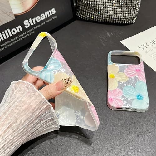 Jmltech for iPhone 17 Air Case Girly Aesthetic Floral Women Trendy Luxury Cute Shockproof Flowers with Beaded Phone Charms Strap Lanyard Oil Painting Flexible Silicone Phone Case for iPhone 17 Air thumbnail 2