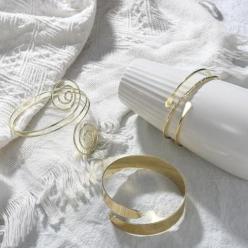 FUNRUN JEWELRY Arm Cuff Upper Arm Band for Women Gold Arm Cuff Bangle Bracelets Adjustable Coil Swirl Armlet ArmBand Jewelry,3-4Pcs thumbnail 6