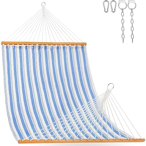 Lazy Daze Hammocks Quick Dry Hammock with Spreader Bar Textliene Fabric Double 2 Person Hammock with Chains Outdoor Patio Poolside Backyard Beach 450 lbs Capacity, Blue Stripes - Image 1