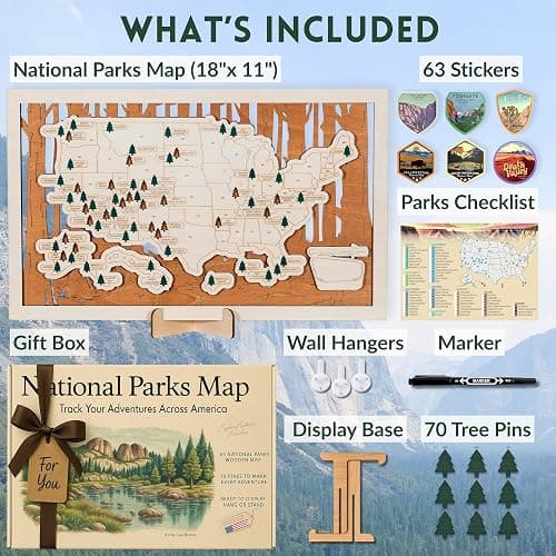 National Parks Map – USA Travel Tracker with Checklist, Pins & Stickers – Adventure Gift for Park Lovers, Couples & Families, Bucket List Wall Art Decor thumbnail 4