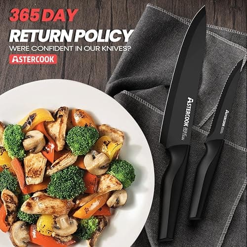 Knife Set, Astercook 21 Pieces Knife Sets for Kitchen with Block, Dishwasher Safe Kitchen Knife Set with Built-in Sharpener, German Stainless Steel Black Knife Block Set Mothers Day Gifts thumbnail 6