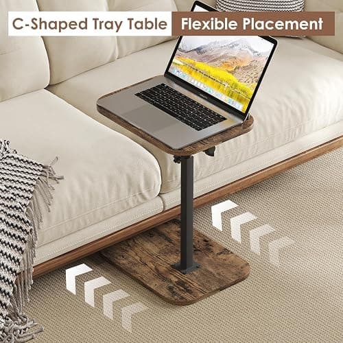 iabifo Sofa Couch Arm Table Tv Tray Small Bed Stand C Shaped Side End Tables for Living Room, Bedroom, Bedside Rustic thumbnail 4