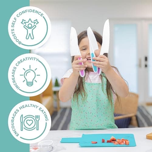 Tovla Jr. Kid Safe Knife Set for Real Cooking | 3-Piece Toddler Kitchen Knives | Montessori & STEM Cooking Tools Ages 4–12 | BPA-Free, Dishwasher-Safe | Christmas, Birthday & Stocking Stuffer Gift thumbnail 6