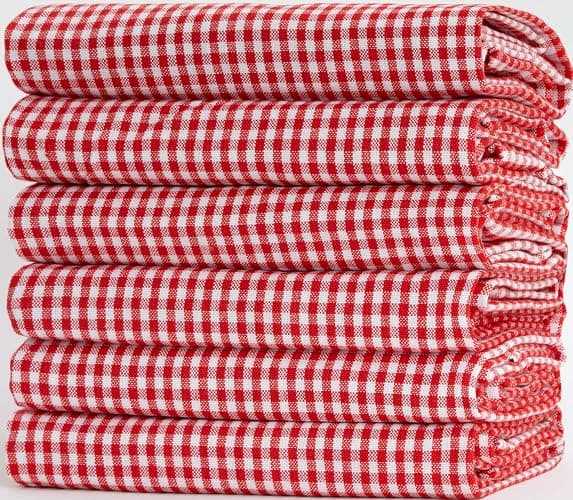Casa De Lan Kitchen Towel Set – Pack of 6 (22’’ x 32’’) Extra Large Jumbo Premium Cotton Dish Towels for Kitchen – Flat Check Towels – Absorbent – 100% Cotton – with Hanging Loop-Red - Image 1