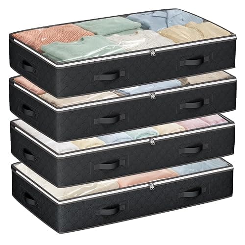 Budding Joy 95L Under Bed Storage, 4 Pack Closet Organizers Black | Underbed Storage Bags for Blankets, Towels, Comforter, Sweaters, Linen Sheets, Wrapping Paper - Image 1