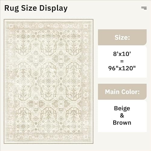 Soalmost 8x10 Area Rugs, Washable Rugs, Large Stain Resistant Beige Area Rug for Living Room Bedroom Dining Room, Vintage Farmhouse Rug thumbnail 5