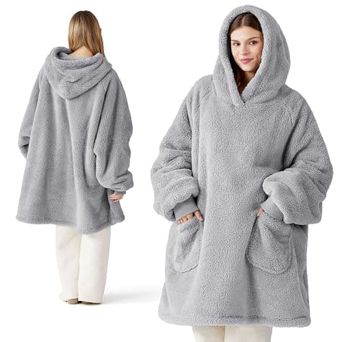 Bedsure Wearable Blanket Hoodie - Gifts for Girlfriend, Warm Cozy Fluffy Birthday Present ideas for Wife, Soft Sweatshirt Gifts for Women Oversized Hooded Blankets With Sleeves, Grey - Image 1
