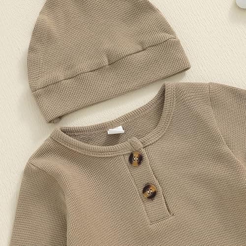 Newborn Knit Romper Hat 2 Pieces Button Up Footed Jumpsuit Baby Boy Clothes Photography Coming Home Outfit thumbnail 3