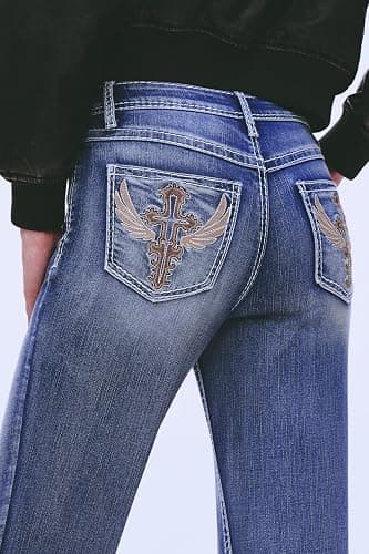 BlueMoment Bootcut Jeans for Curvy Women Western Cowgirls Stretchy Butts Lifting Jeans Retro Mid Low Rise Ladies Denim Jean thumbnail 3