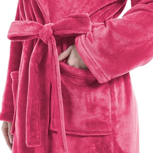 Eonkasp Plush Soft Robes for Women, Premium Fleece Womens Robe Cozy Warm Bathrobe - Rose Red - Small-Medium thumbnail 4