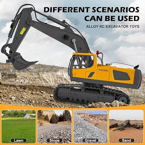 ADTHLIER Remote Control Excavator (11-Channel), Dump Truck, Bulldozer, Loader (9-Channel), 2.4GHz Remote Control Construction Vehicles, Metal Construction, with Cool Lights and Sound Effects, 4-Pack thumbnail 3