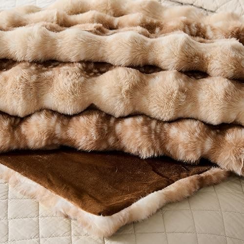 WDCOZY Deer Fawn Animal Print Bubble Throw Blanket, Luxury Faux Rabbit Fur Mink Plush Throw for Couch, Sofa and Bed, Soft Fluffy Fuzzy Cozy Blanket for Women, Thick and Warm, 60x80 inches, 950 GSM thumbnail 2