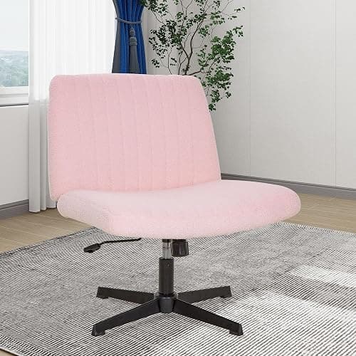 ⭐️⭐️⭐️⭐️⭐️FDW Criss Cross Chair Armless Cross Legged Office Desk Chair Adjustable Swivel Ergonomic Gaming Chair No Wheels Backrest with Wide Seat Native Sponge Computer Task Vanity Chair for Home Office,Pink - Pink - pack of 1 thumbnail 7