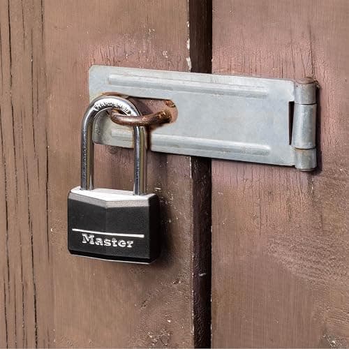 Master Lock Keyed Outdoor Long Shackle Aluminum Padlock, Tool Lock 141DLF | Weather-Resistant Solid Lock With Key, Long Shackle Lock For Gates, Fences, Toolboxes Black Covered Aluminum Lock thumbnail 7