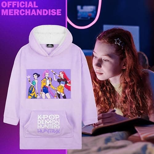 KPop Demon Hunters Official Huntrix Oversized Hoodie for Girls Teens 6-14 Yrs, Fleece Sherpa Lined Hood, Rumi Mira Zoey Gifts thumbnail 5