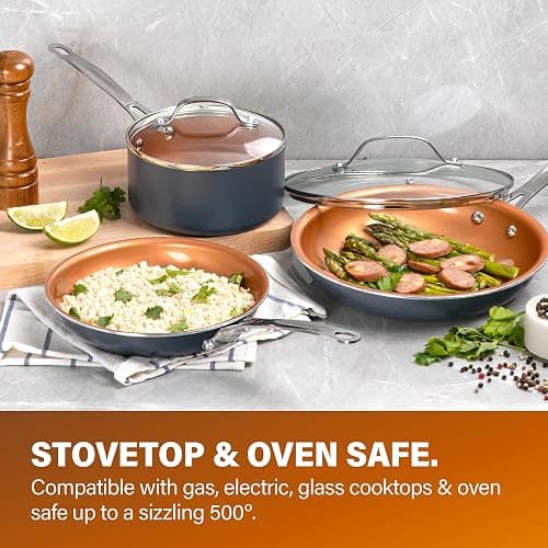Gotham Steel 10 Piece Pots and Pans Set with Ultra Nonstick Diamond Surface, Includes Frying Pans, Stock Pots, Saucepans & More, Stay Cool Handles, Oven Metal Utensil & Dishwasher Safe, 100% PFOA Free - Graphite - 10 Piece Set thumbnail 5