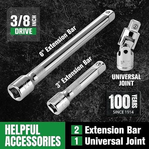 SK 3/8" Drive Socket Set with 160-P Ratchet, 56-Piece, SAE & Metric, SuperKrome Finish, Premium CR-V Construction, with EVA Foam Tool Organizer thumbnail 2