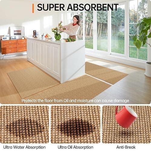 HOMEK Kitchen Rugs and Mats Non Skid Washable [2PCS] (17.3" x 30"+ 17.3" x 48"), Absorbent Kitchen Floor Mats, Boho Cotton Kitchen Runner Rugs Comfort Standing Mat for Sink Hallway Laundry thumbnail 3