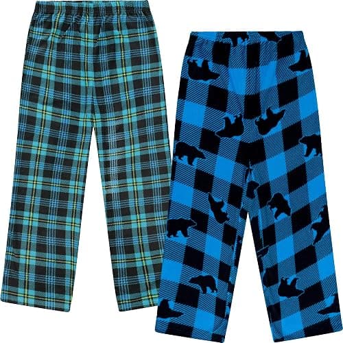 Mad Dog Boys Pajama Pants - Soft Fleece PJ Bottoms for Kids - Buffalo Plaid Lounge Pants, Warm & Comfy Microfleece 2PK Set - Image 1
