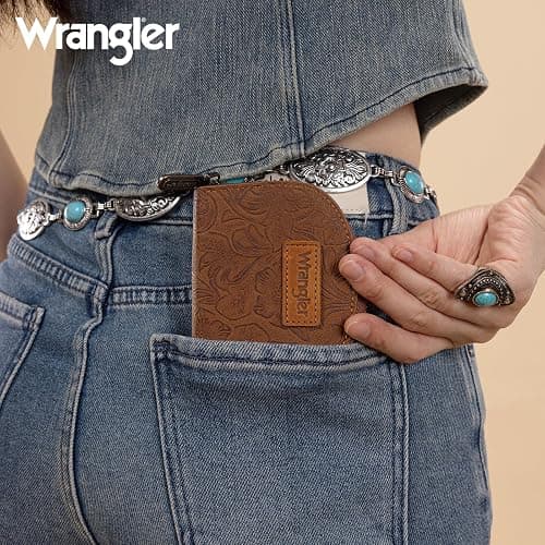 Montana West Wrangler Credit Card Holder for Women Small RFID Blocking Wallet Floral Tooling Coin Purse Brown thumbnail 2