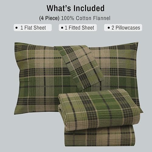 RUVANTI Flannel Sheets Queen Size - 100% Cotton Double Brushed Bed Sheets, Deep Pockets 16 Inches Queen Sheet Set, All Seasons Breathable & Extra Soft - Warm & Cozy, 4 Piece, DNA Plaid thumbnail 7