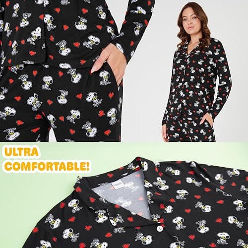 Peanuts Snoopy Pajamas for Women Set Long Sleeve Lounge Top PJ Pants Sleepwear Cute Nightwear Loungewear Gifts for Women thumbnail 5