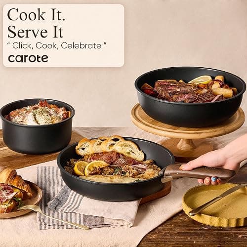 CAROTE 38pcs Pots and Pans Set Non Stick, Cookware Set Detachable Handle | Knife Set, Induction Compatible, Dishwasher & Oven Safe, Space Saving, Camping Cooking Set, Kitchen Set, Black thumbnail 2