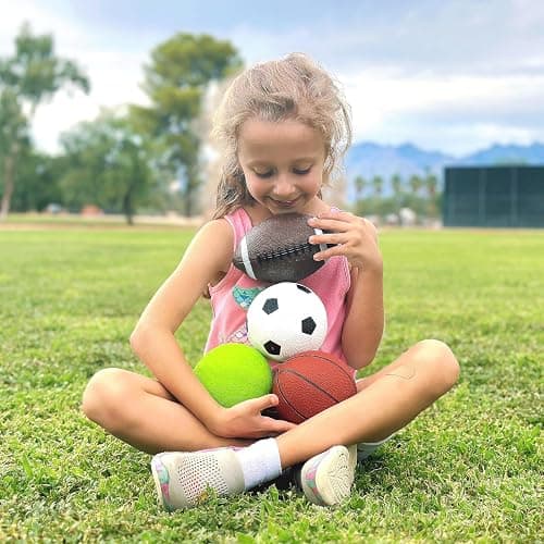 AppleRound 4-Pack Sports Balls for Toddlers & Kids with Pump – 5-Inch Soccer Ball, Basketball, Playground Ball & 6.5-Inch Football – Soft Small Balls for Indoor/Outdoor Play (Ages 2-7) thumbnail 2
