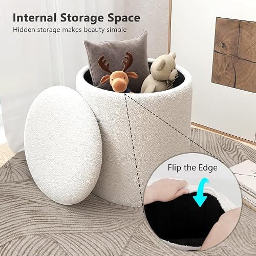 Ottoman Poufs with Storage,Soft Upholstered Vanity Stool,Multifunctional Ottomans Coffee Table Padded Seat Foot Rest for Living (White M) thumbnail 4