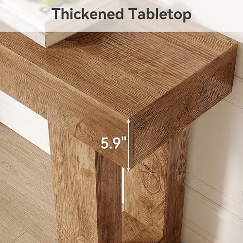 LITTLE TREE 63 Inches Long Console Table for Entryway, Sofa Table Behind Couch, Wooden Entry Table Foyer Hallway Table, Industrial Console Sofa Table for Living Room, Oak Color thumbnail 3