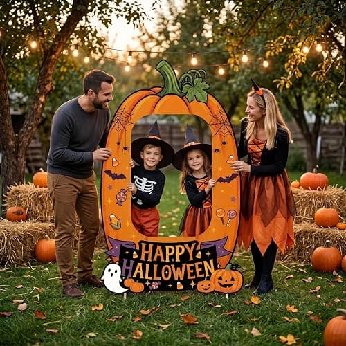 Giant Halloween Photo Booth Props 62x38.6 Inch, Pumpkin Picture Frame Cutout with 10M Ribbon, Happy Halloween Backdrop for Kids Trick or Treat Party Supplies Outdoor Indoor Decorations thumbnail 7