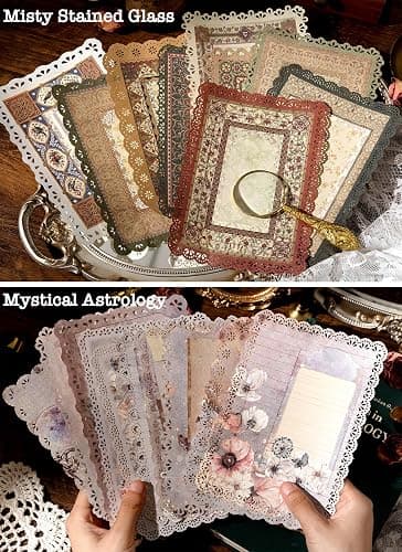 60 Sheets Lace Edged Scrapbook Stationery Paper Assorted Set - 6 Pack Vintage Paper for Letter Writing Scrapbooking Embellishments Planner Bullet Junk Journal Supplies Collage Background 4.9x6.9 Inch thumbnail 6