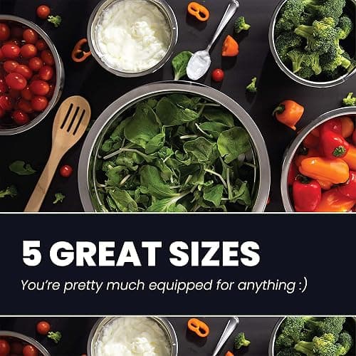 WHYSKO Meal Prep Stainless Steel Mixing Bowl (5-Piece Set) Home, Refrigerator, and Kitchen Food Storage Organizers | Ecofriendly, Heavy Duty, No Lids thumbnail 3